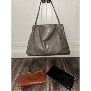 Rare Hobo Grey Leather Purse, Black + Brown Leather Cluthes, Millie Hobo Lot